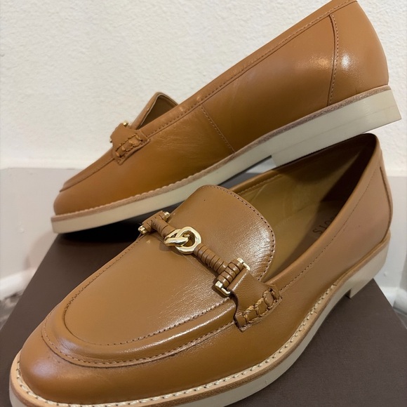 Talbots Tan Leather Loafers Gold Horsebit Comfort Flats Size 7 - Picture 3 of 5